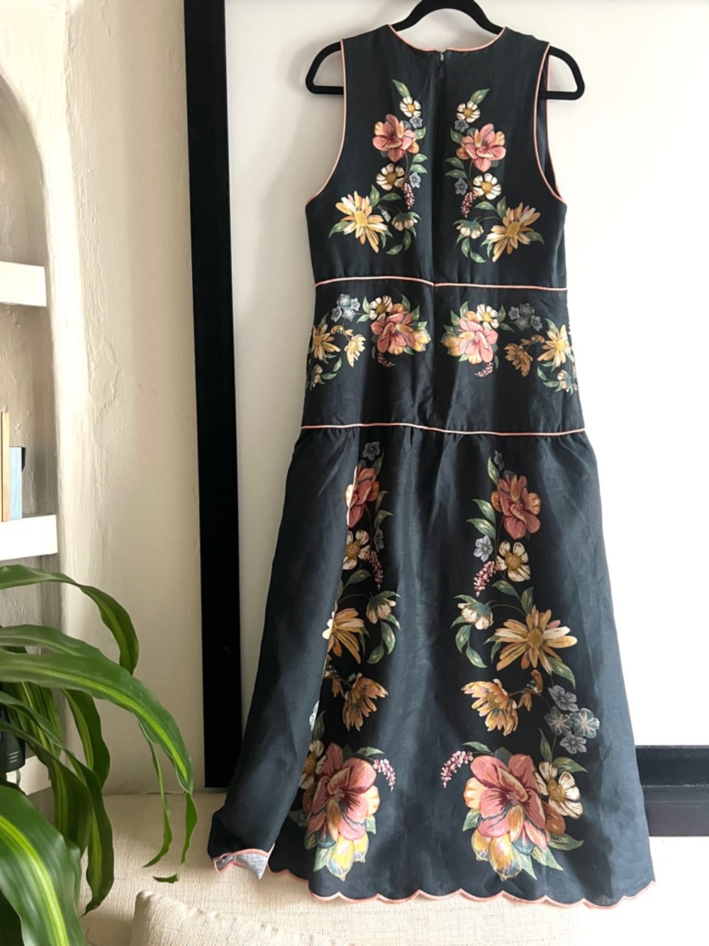 FARM Rio Maira Floral Dark Blue Linen Midi Dress Size Large NWT - Picture 13 of 16